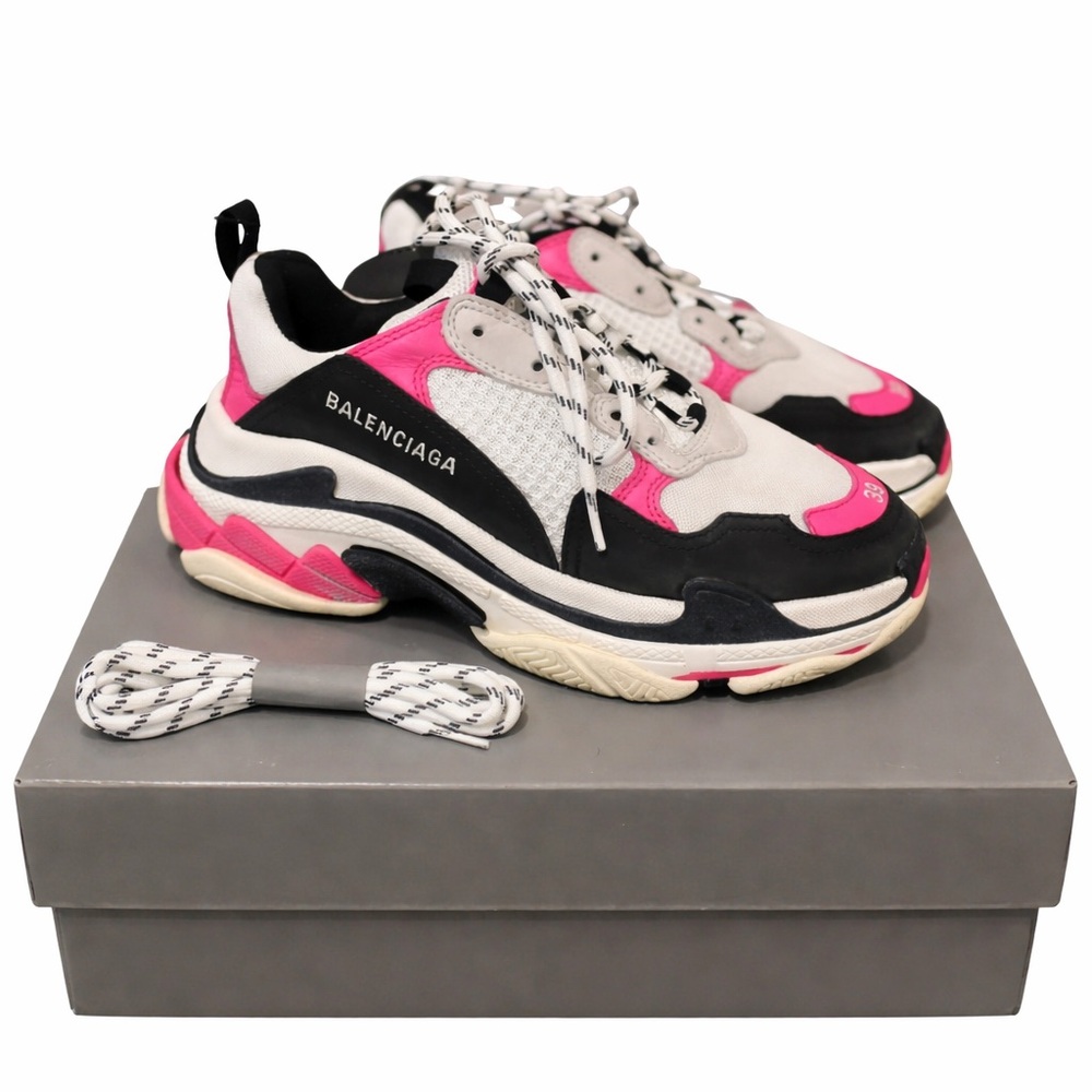 Balenciaga Triple S Women's Sneakers in Pink, Black, and White Size 39/ 9 EUC